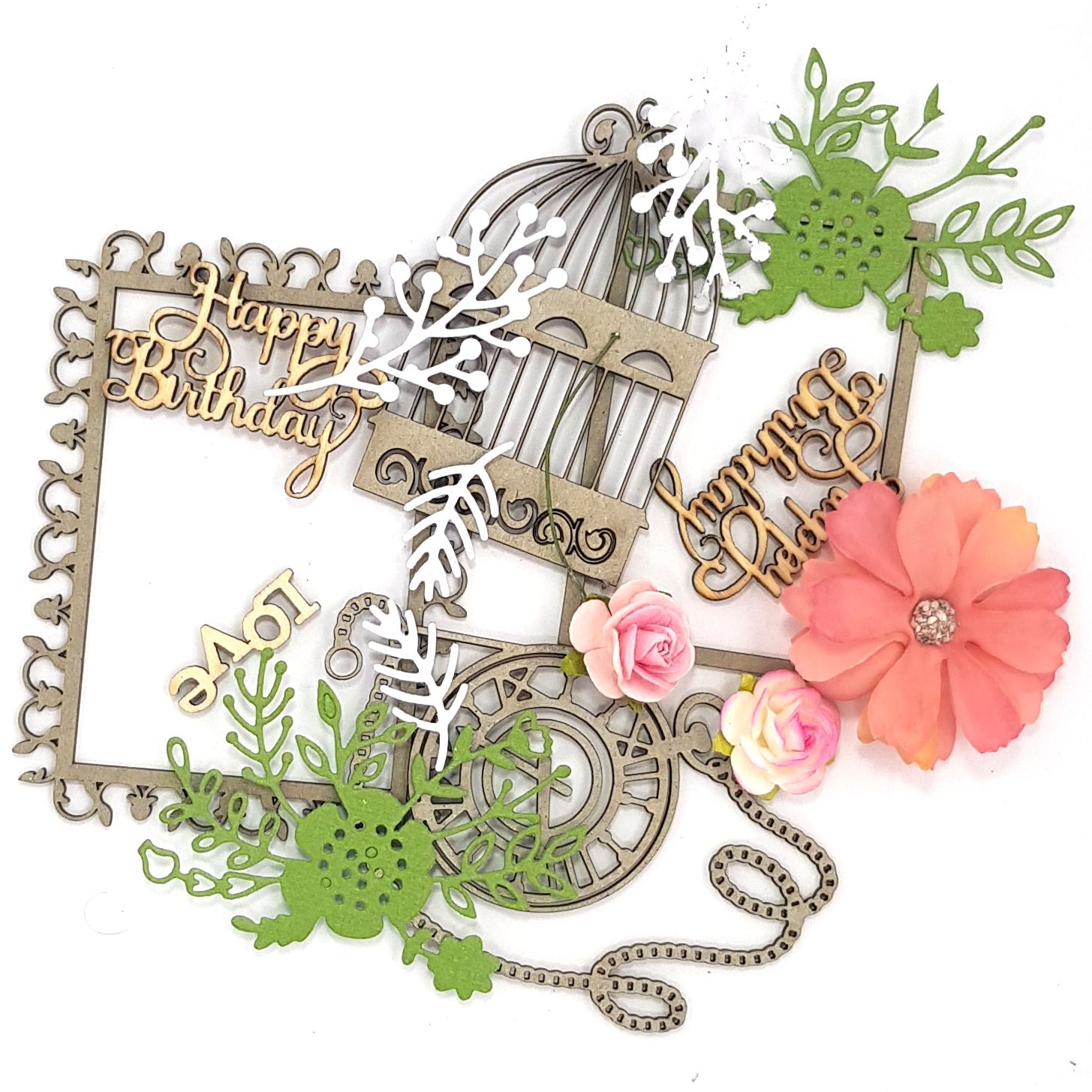 Embellishment Kit Set of Two Frames Crafted With Love and Roses