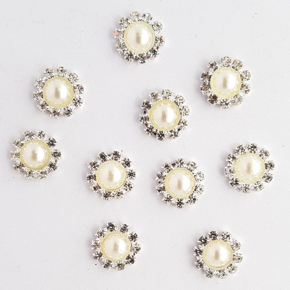 Pearl and Rhinestone Cluster 10mm - Ivory - Pk10