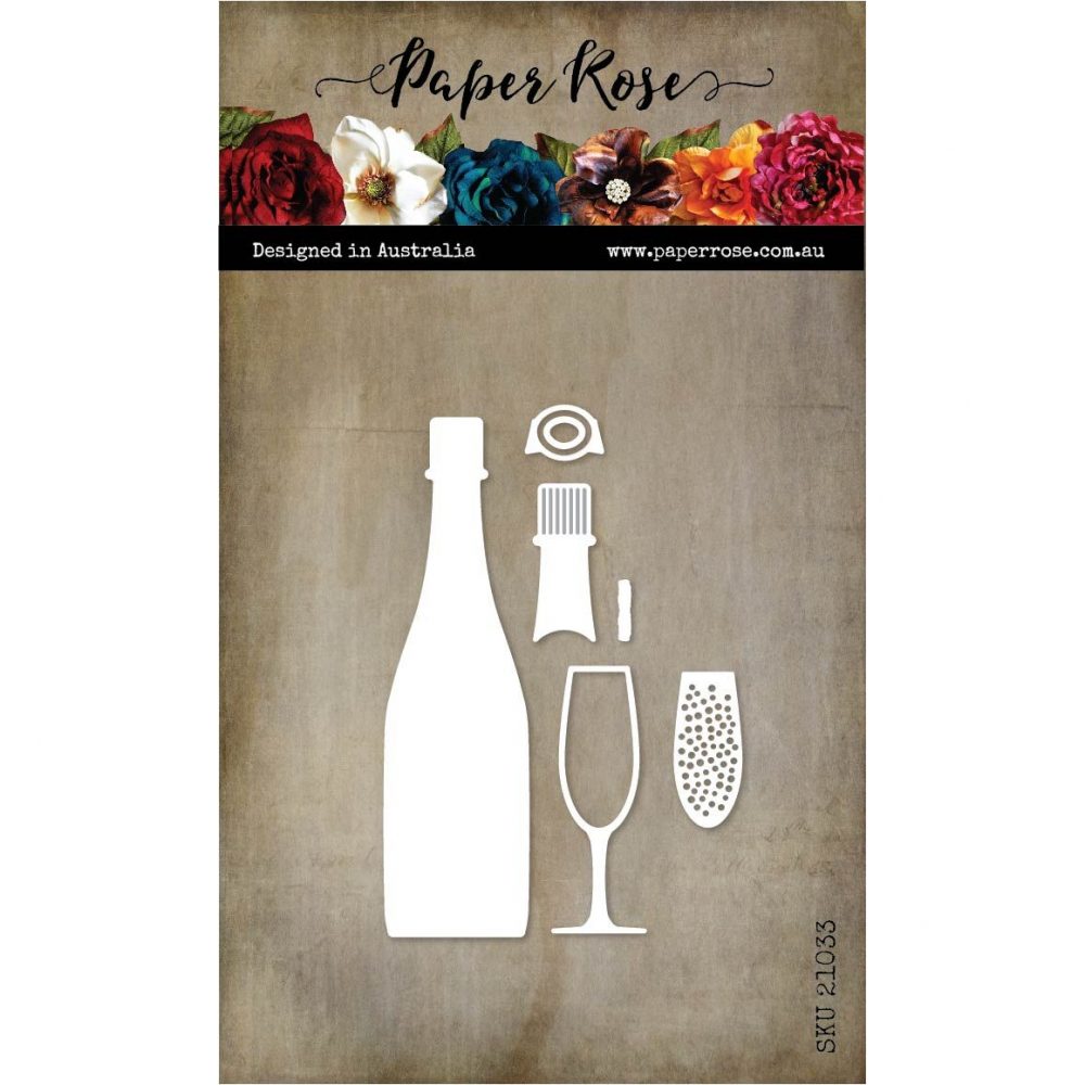 Paper Rose Champagne Bottle and Glass Metal Cutting Die
