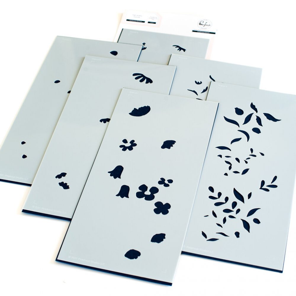 Pinkfresh Studio Slimline Stencils 4"X9" 6/Pkg Wildflower Layering