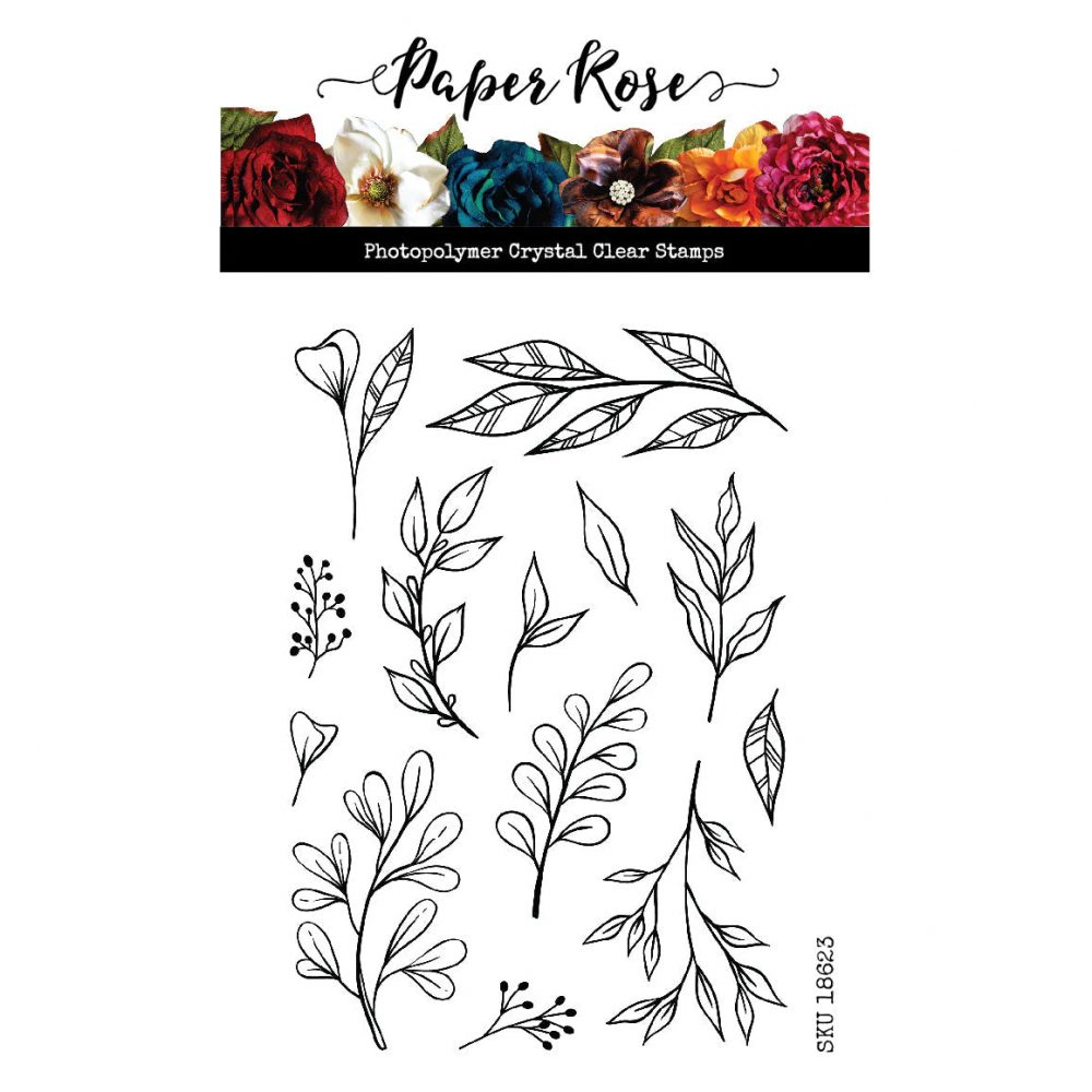 Paper Rose Lots of Leaves Clear Stamp Set