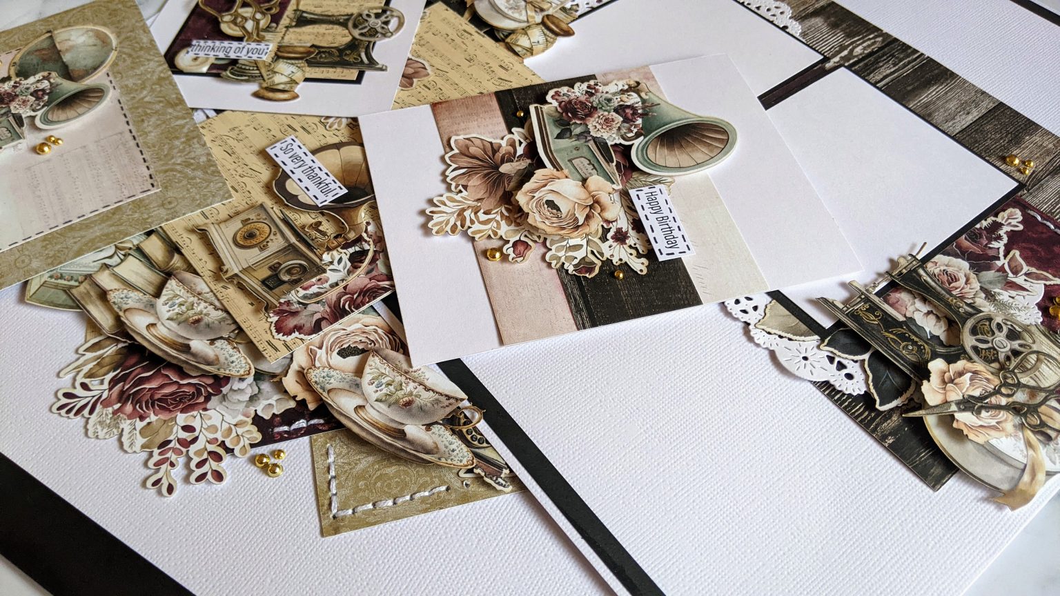 Scrapbook / Card Kit Antique Shop 2 layouts 4 cards Crafted With