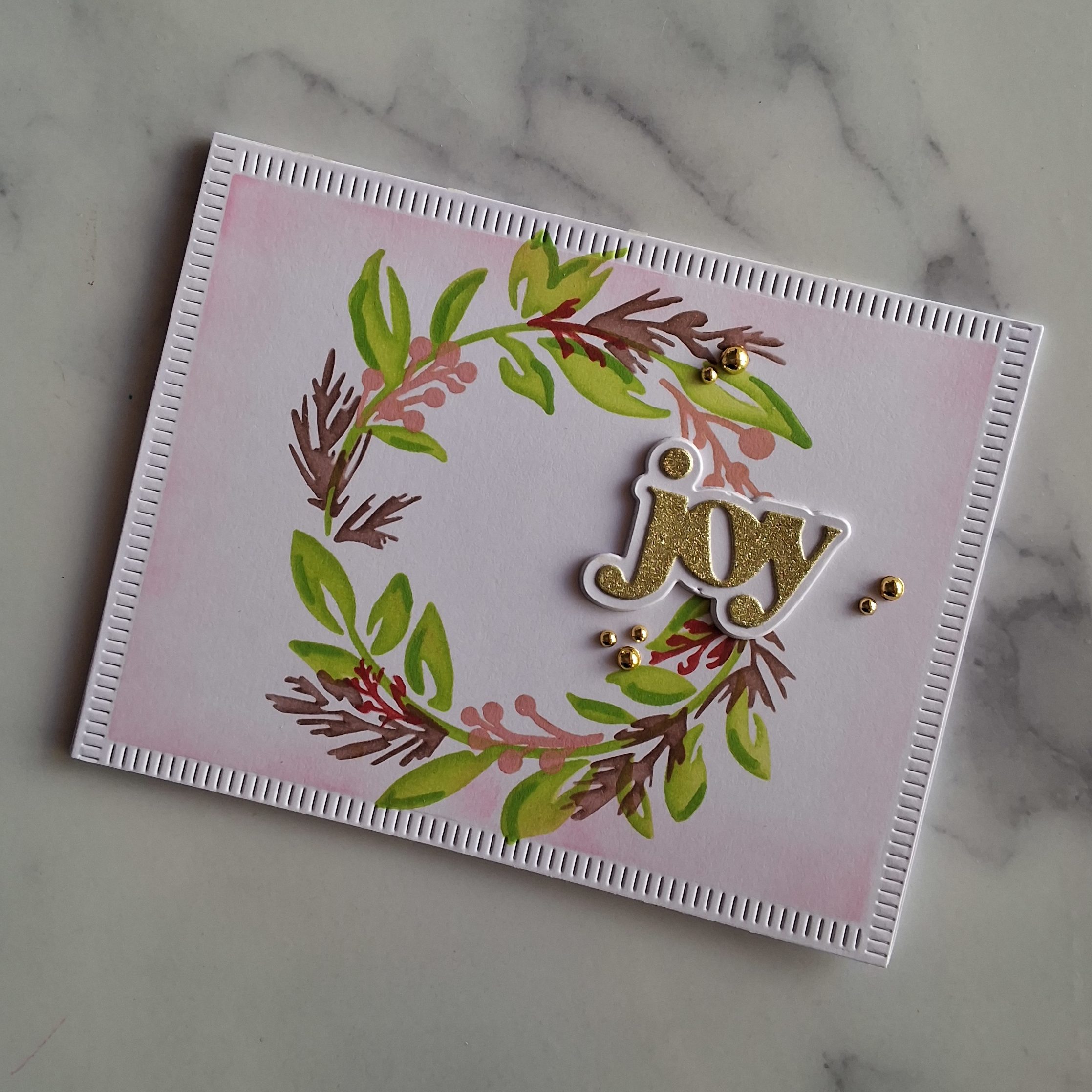 Handmade Card Christmas Pink Joy Wreath