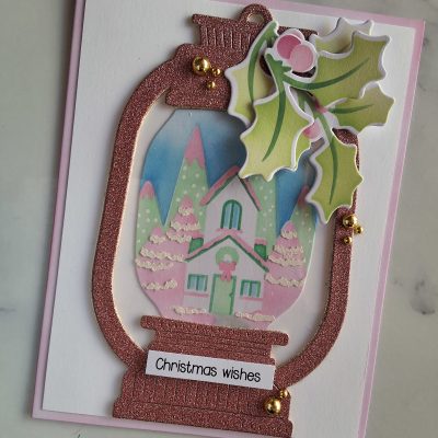 Handmade Card Christmas Pink Glitter Lantern