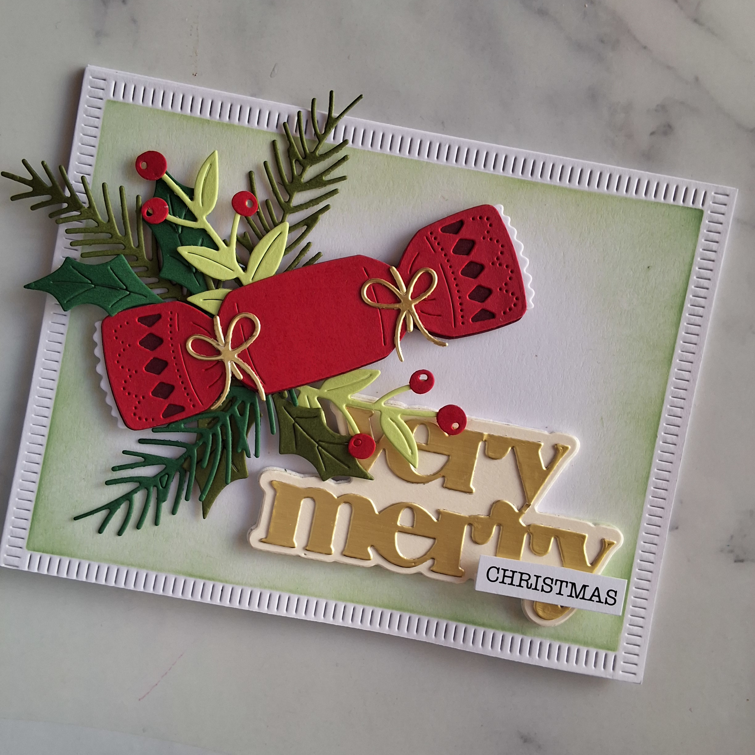 Handmade Card Christmas Very Merry Cracker