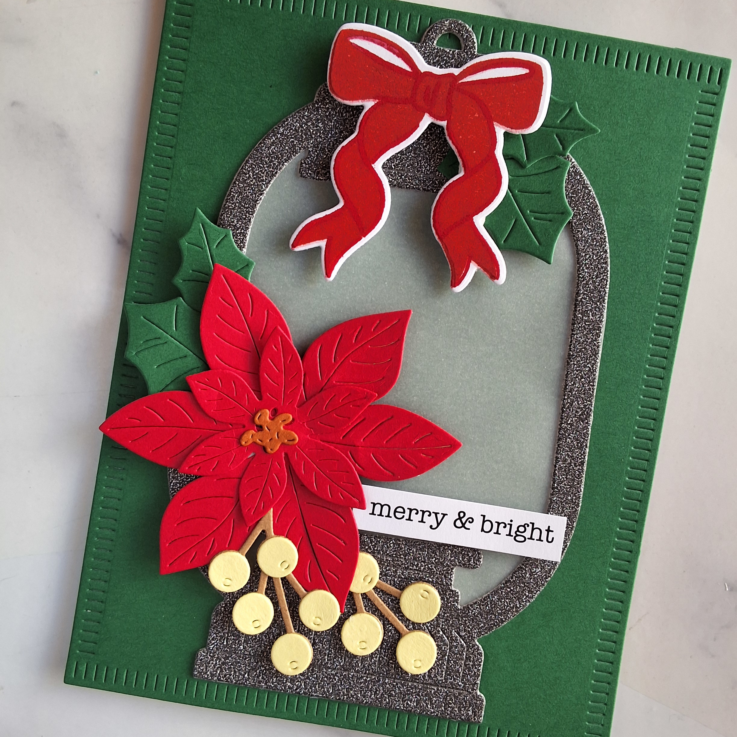 Handmade Card Christmas Lantern Green