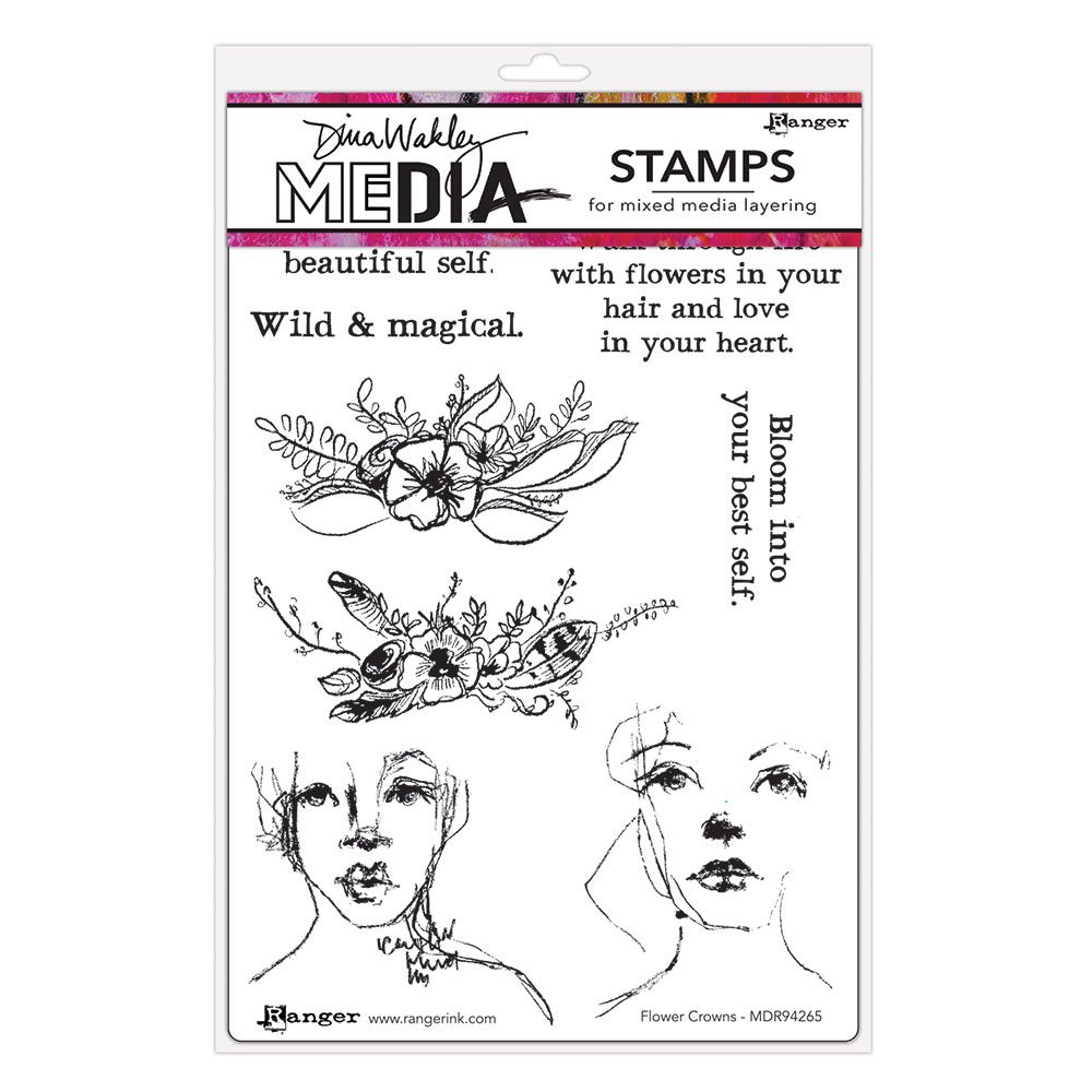 Dina Wakley Media Cling Stamps 6"X9" - Flower Crowns