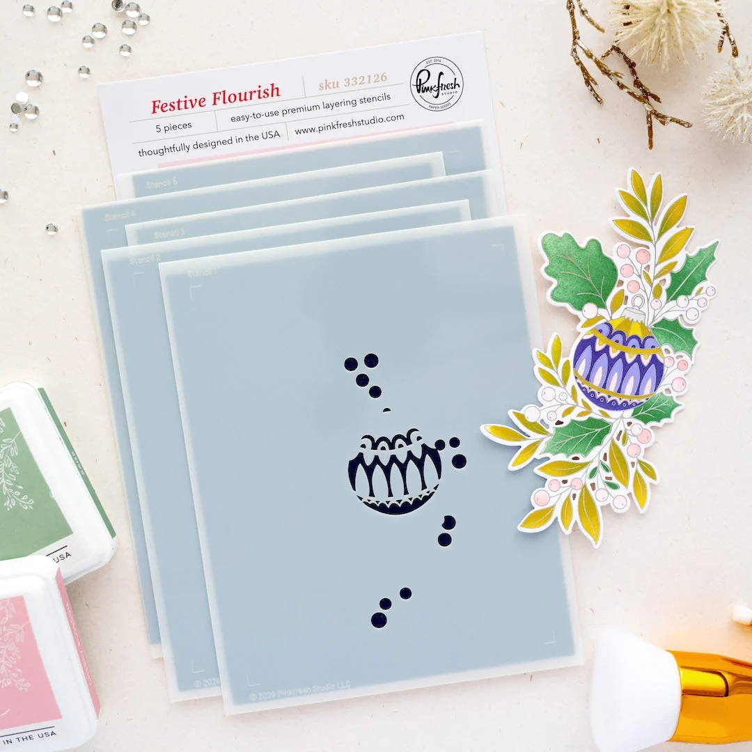 Pinkfresh Studio - Festive Flourish Stamp, Die and Stencil Bundle - Image 2